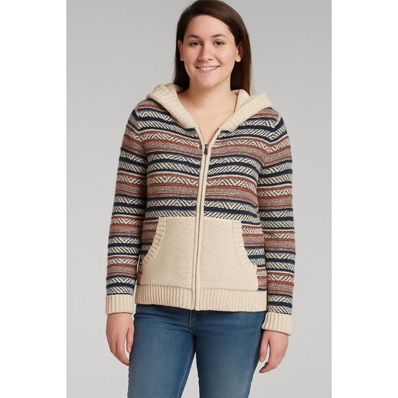 Toad & Co Women Hoodie Sweater Medium Striped Lambswool Zip Pockets Cozy Outdoor - Picture 1 of 11